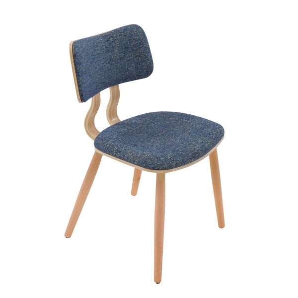 Lot de 6 chaises en tissu bleu avec cadre et piètement en bois LEA